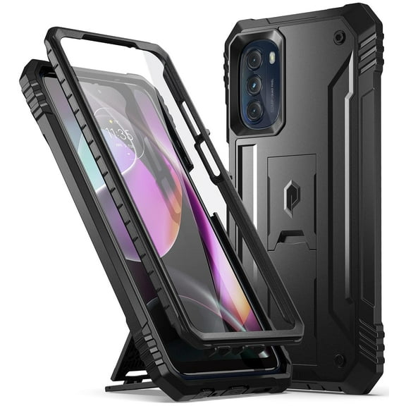 Poetic Revolution Case for Motorola Moto G 5g 6.5" (2022), Heavy Duty Full Body Cover with Kickstand, Black