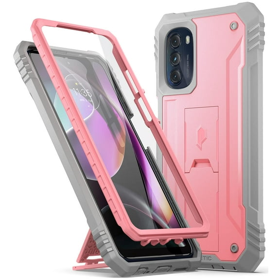 Poetic Revolution Case for Motorola Moto G 5g 6.5" (2022), Heavy Duty Full Body Cover with Kickstand, Light Pink