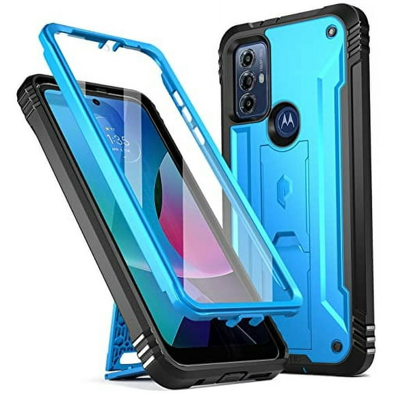 Poetic Revolution Case for Motorola Moto G Play 2023, Heavy Duty Full Body Cover with Kickstand, Navy Blue