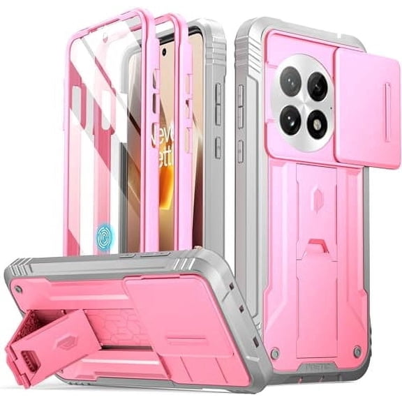 Poetic Revolution Case for OnePlus 13 5G, [Slide Camera Cover], Built-in Screen Protector Work with Fingerprint ID, Light Pink