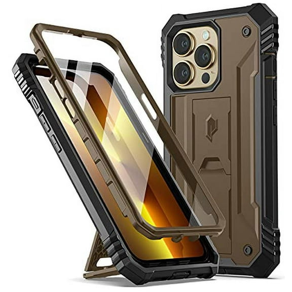 Poetic Revolution Case for iPhone 13 Pro, Heavy Duty Full Body Cover with Kickstand, Brown