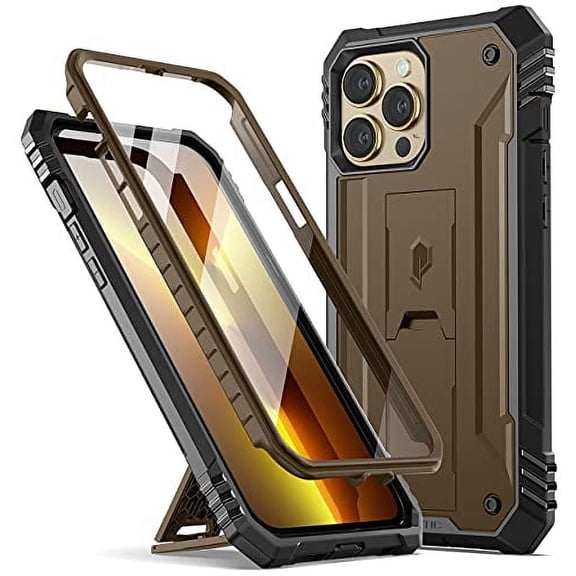 Poetic Revolution Case for iPhone 13 Pro Max, Heavy Duty Full Body Cover with Kickstand, Brown