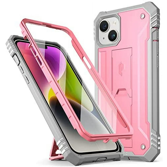 Poetic Revolution Case for iPhone 14, Heavy Duty Full Body Cover with Kickstand, Light Pink