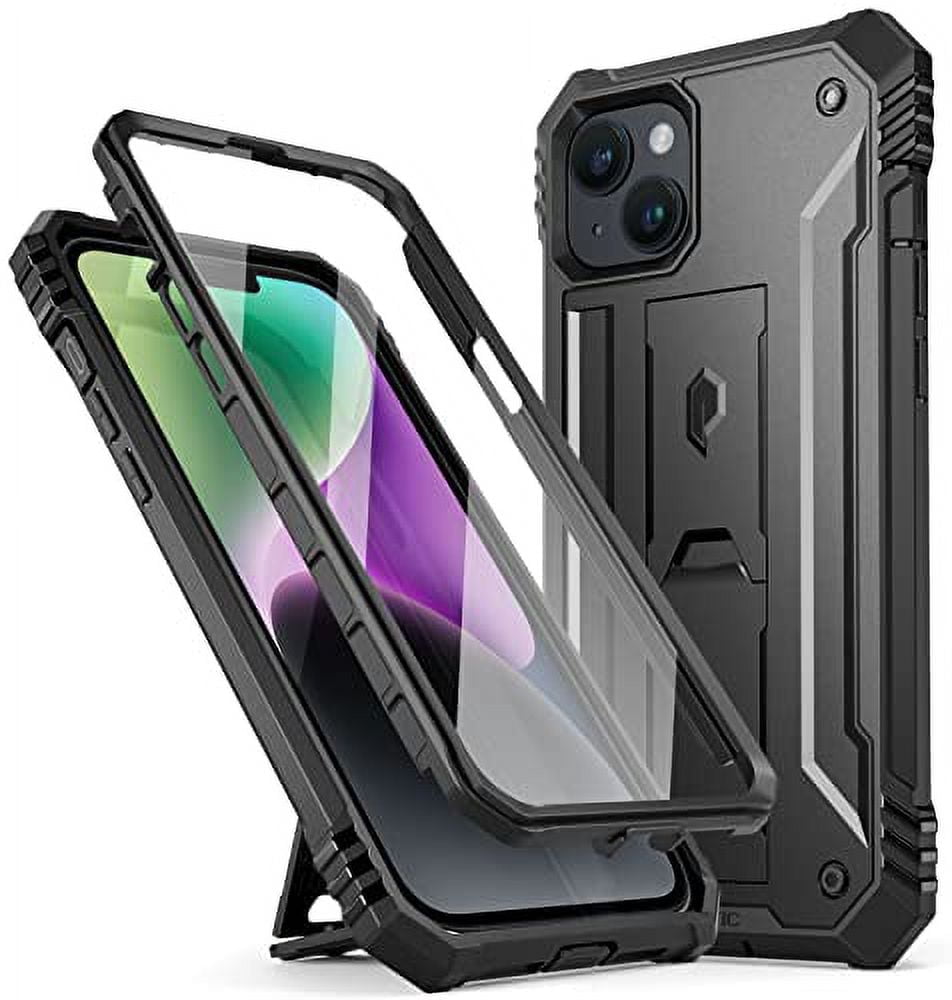 Poetic Revolution Case for iPhone 14 Plus, Heavy Duty Full Body Cover with Kickstand, Black