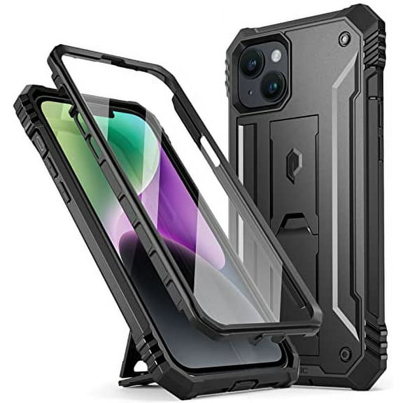 Poetic Revolution Case for iPhone 14 Plus, Heavy Duty Full Body Cover with Kickstand, Black