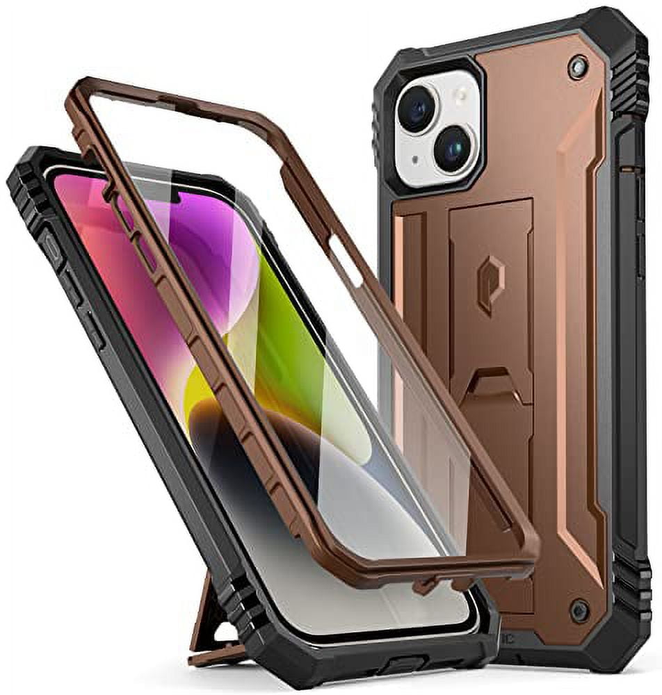 Poetic Revolution Case for iPhone 14 Plus, Heavy Duty Full Body Cover with Kickstand, Brown