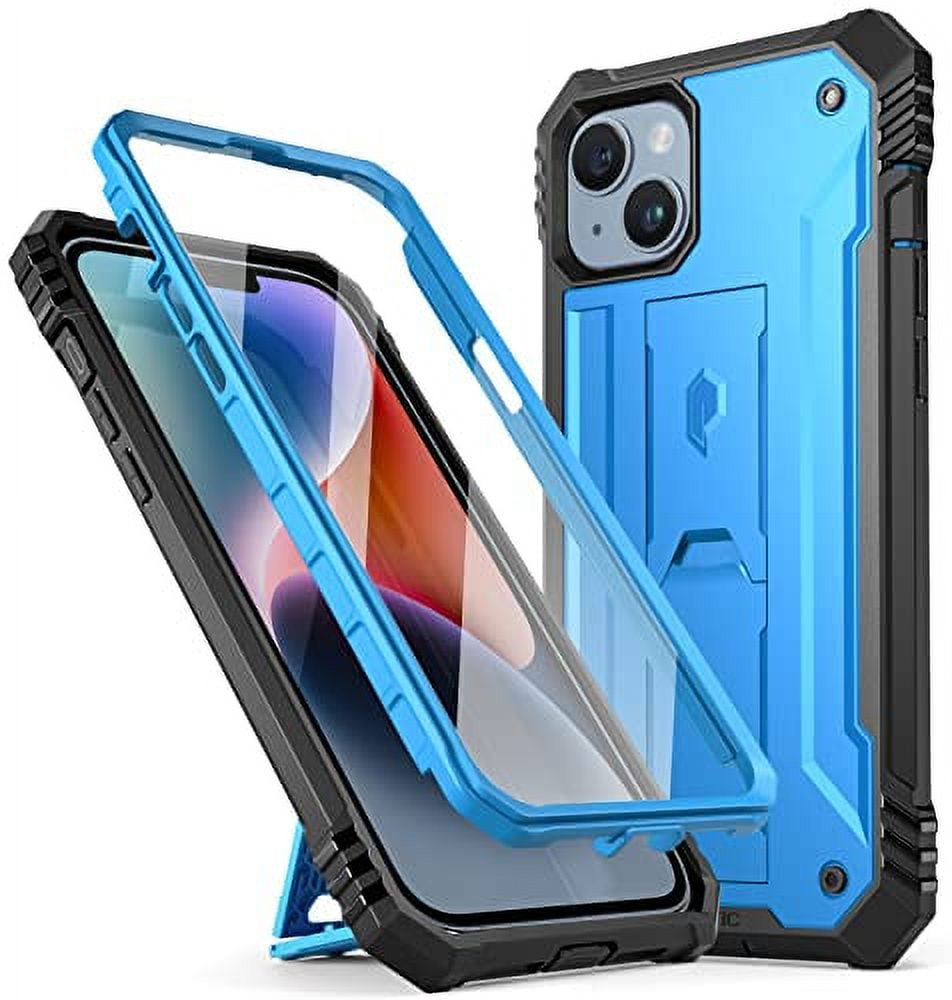 Poetic Revolution Case for iPhone 14 Plus, Heavy Duty Full Body Cover with Kickstand, Light Blue