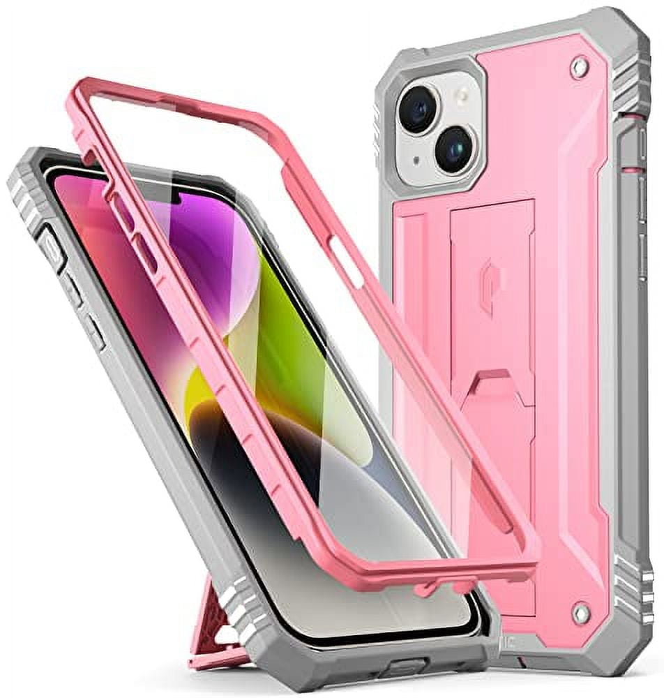 Poetic Revolution Case for iPhone 14 Plus, Heavy Duty Full Body Cover with Kickstand, Light Pink