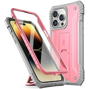 Poetic Revolution Case for iPhone 14 Pro Max, Heavy Duty Full Body Cover with Kickstand, Light Pink