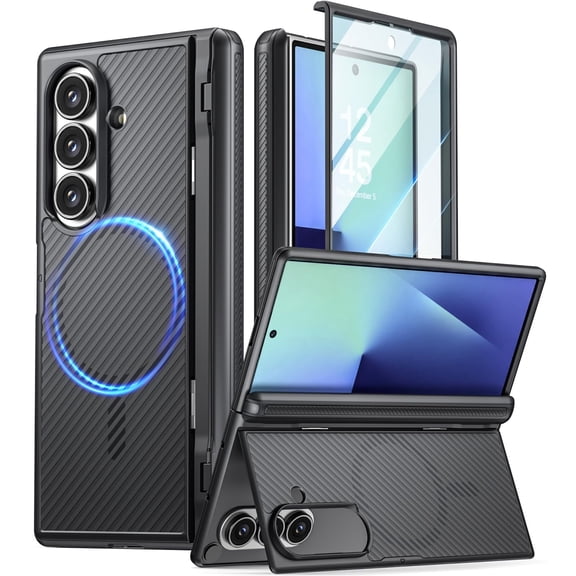 Poetic Revolution Flex Case for Galaxy Z Fold 7, [Hidden Foldable Kickstand][Hinge Protection][MagSafe Compatible], Full Body Shockproof Galaxy Z Fold 7 Cover with Built-in-Screen Protector, Black