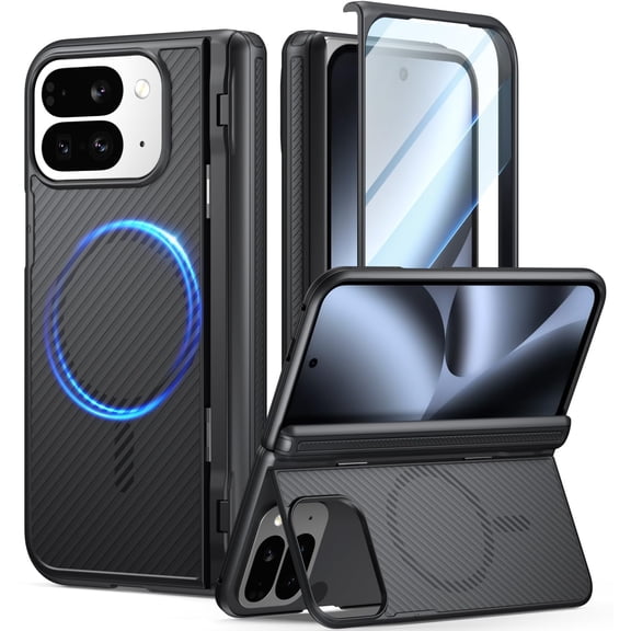 Poetic Revolution Flex Case for Google Pixel 10 Pro Fold, [Hidden Foldable Kickstand][Hinge Protection][MagSafe Compatible], Shockproof Pixel 10 Pro Fold Cover with Built-in-Screen Protector, Black