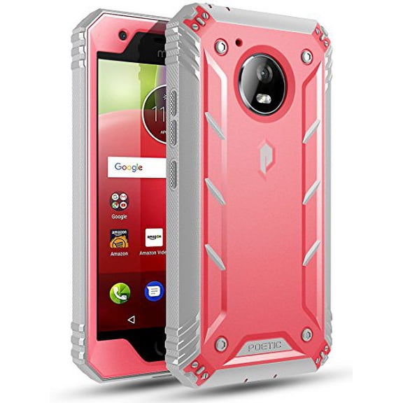 Poetic Revolution Moto E4 Rugged Case with Hybrid Heavy Duty Protection and Built-in Screen Protector for Moto E4 /Motorola Moto E 4th Generation Pink/Gray