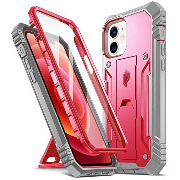 Poetic Revolution Series for Apple iPhone 12 Pro 6.1 inch Case, Full-Body Rugged Dual-Layer Shockproof Protective Cover with Kickstand and Built-In-Screen Protector, Pink