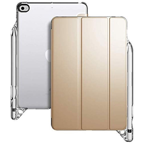 Poetic Smart Cover with Apple Pencil Holder, Flexible Soft Clear TPU Back, Slim Fit Trifold Stand Folio Front, Lumos X Series, for iPad Mini 5 7.9" 2019, Champion Gold