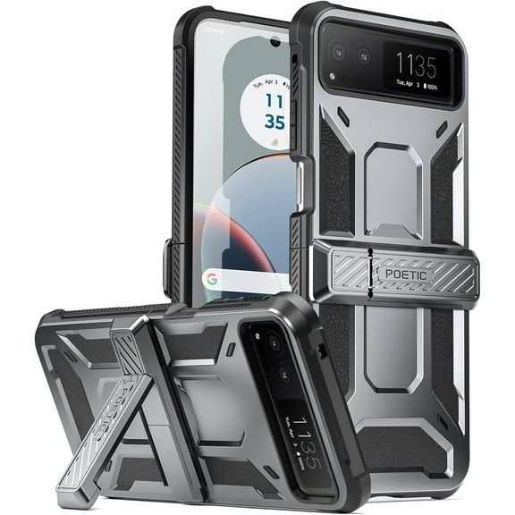 Poetic Spartan 20FT MilGrade Drop Tested Protective Cover Kickstand Motorola Moto Razr 2023 Metallic