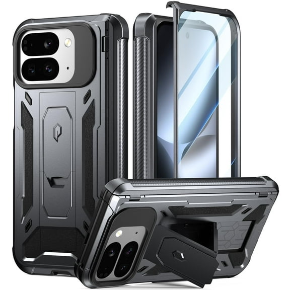 Poetic Spartan Case for Google Pixel 10 Pro Fold, [Hinge Protection] [Kickstand] [Mil-Grade Protection] Full-Body Shockproof Protective Rugged Cover with Built-in Screen Protector, Metallic Gun Metal