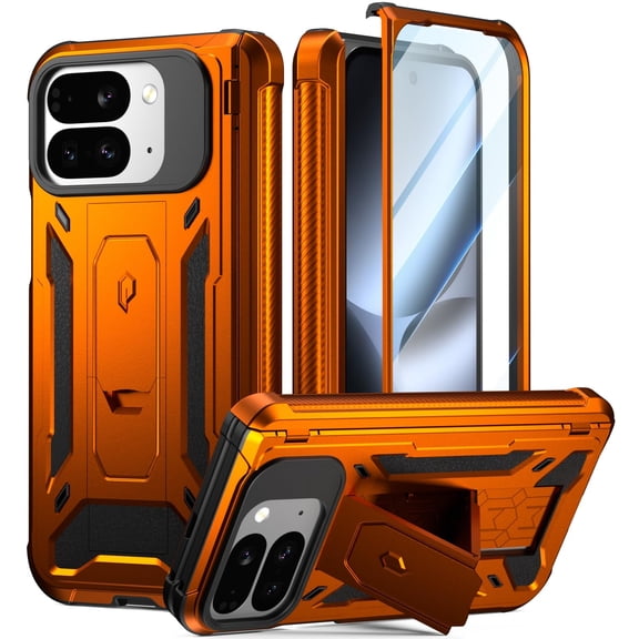 Poetic Spartan Case for Google Pixel 10 Pro Fold, [Hinge Protection] [Kickstand] [Mil-Grade Protection] Full-Body Shockproof Protective Rugged Cover with Built-in Screen Protector, Metallic Orange