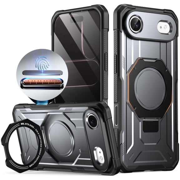 Poetic Spartan Case with Ring Stand for iPhone Air, [Camera Control Button][Magsafe Compatible], Full Body Rugged Shockproof Protective Cover Case, Metallic Gun Metal