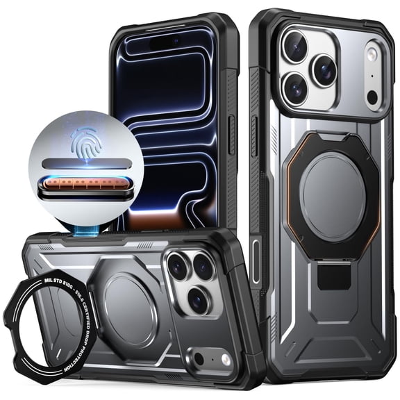 Poetic Spartan Case with Ring Stand for iPhone 17 Pro, [Camera Control Button][2 Tempered Glass Screen Protector][Magsafe Compatible] Rugged ShockProof Protective Cover, Metallic Gun Metal