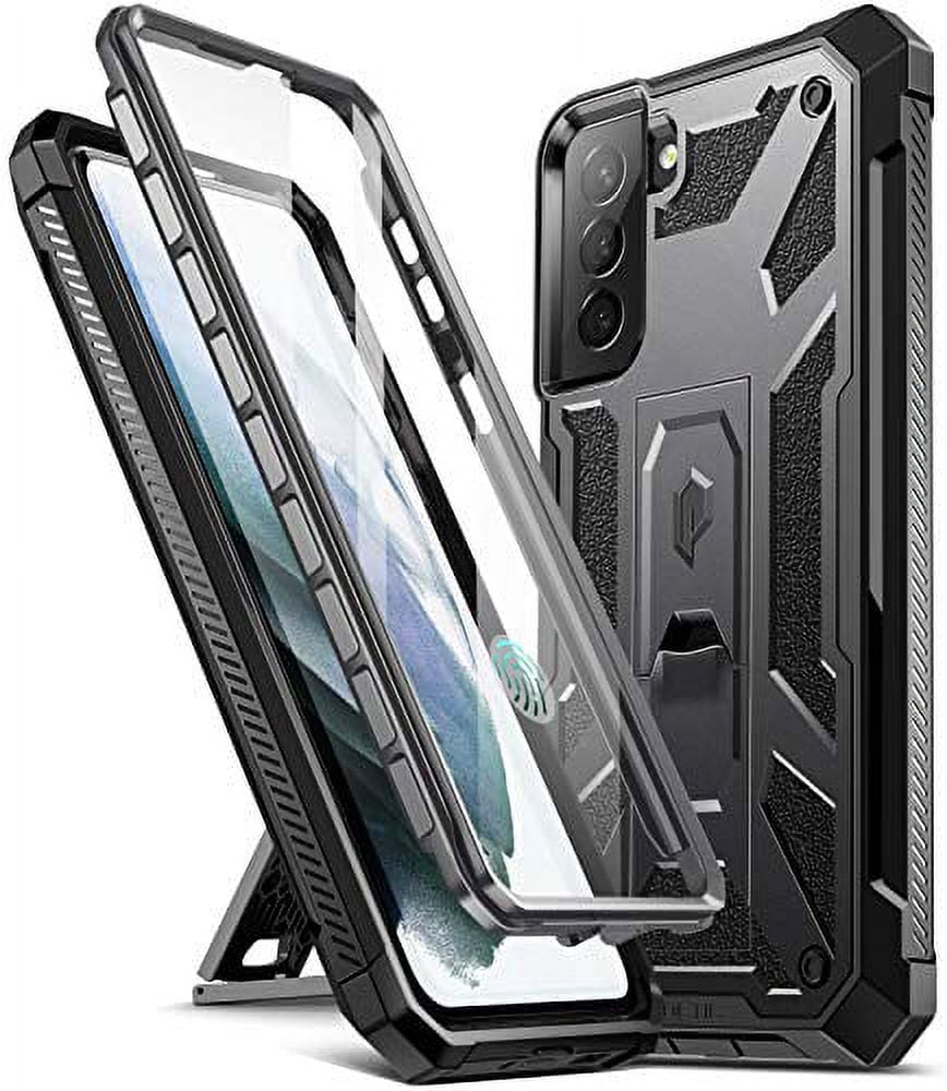 Metallic Gun Metal Rugged Leather Texture Galaxy S21+ Case with Kickstand