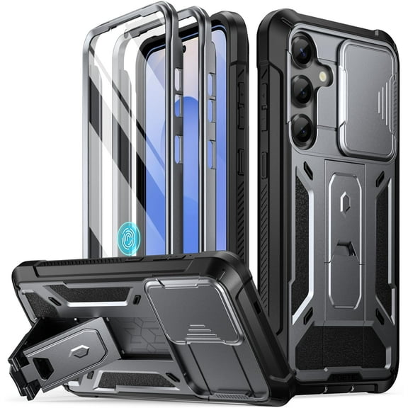 Poetic Spartan Case for Galaxy S25 6.2", [Slide Camera Cover] [Screen Protector Works with Fingerprint ID], Metallic Gun Metal