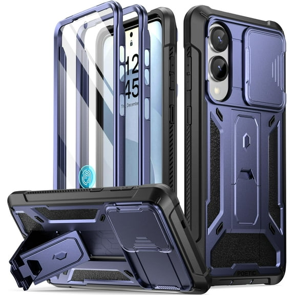 Poetic Spartan Case for Galaxy S25 Edge 5G 6.7" 2025, [Slide Camera Cover] [Screen Protector Works with Fingerprint ID] , Midnight Blue