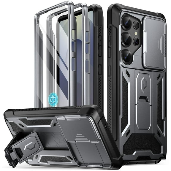Poetic Spartan Case for Galaxy S25 Ultra 6.9", [Slide Camera Cover] [Screen Protector Works with Fingerprint ID], Metallic Gun Metal