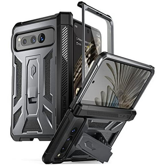Poetic Spartan Case for Google Pixel Fold 5G, Full Body Rugged Case with Kickstand, Metallic Gun Metal