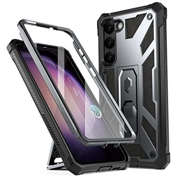 Poetic Spartan Case for Samsung Galaxy S23 5G 6.2 inch, Full Body Rugged Case with Kickstand, Metallic Gun Metal