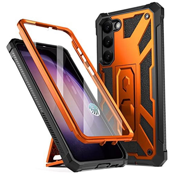 Poetic Spartan Case for Samsung Galaxy S23 5G 6.2 inch, Full Body Rugged Case with Kickstand, Metallic Orange