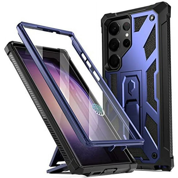Poetic Spartan Case for Samsung Galaxy S23 Ultra 5G 6.8 inch, Full Body Rugged Case with Kickstand, Metallic Blue