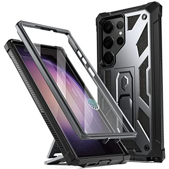 Poetic Spartan Case for Samsung Galaxy S23 Ultra 5G 6.8 inch, Full Body Rugged Case with Kickstand, Metallic Gun Metal