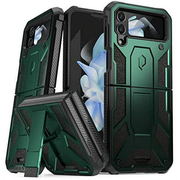 Poetic Spartan Case for Samsung Galaxy Z Flip 4, Full Body Rugged Case with Kickstand Metallic Green