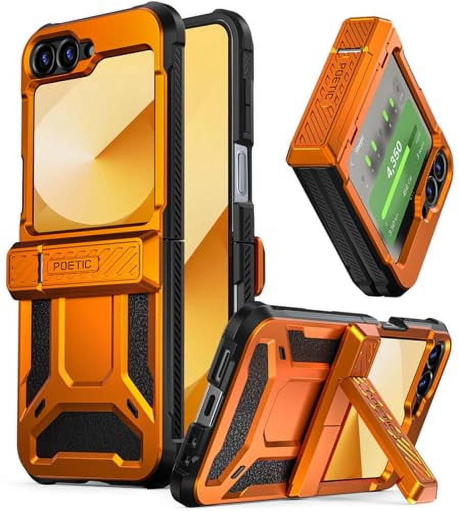 Poetic Spartan Case for Samsung Galaxy Z Flip 6 5G (2024) [Kickstand][Built-in Screen Protector] Metallic Orange