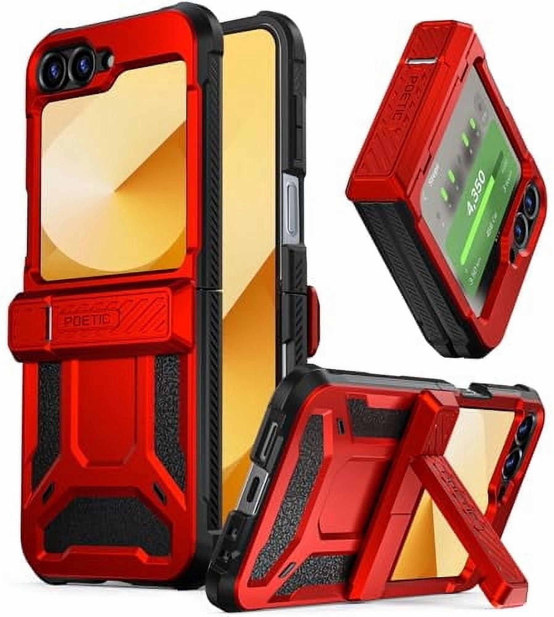 Poetic Spartan Case for Galaxy Z Flip 7 FE 5G (2025) and Galaxy Z Flip 6 5G (2024), [Kickstand][Built-in Screen Protector][Hinge Protection][20FT Drop Tested], Full-Body Cover, Metallic Red