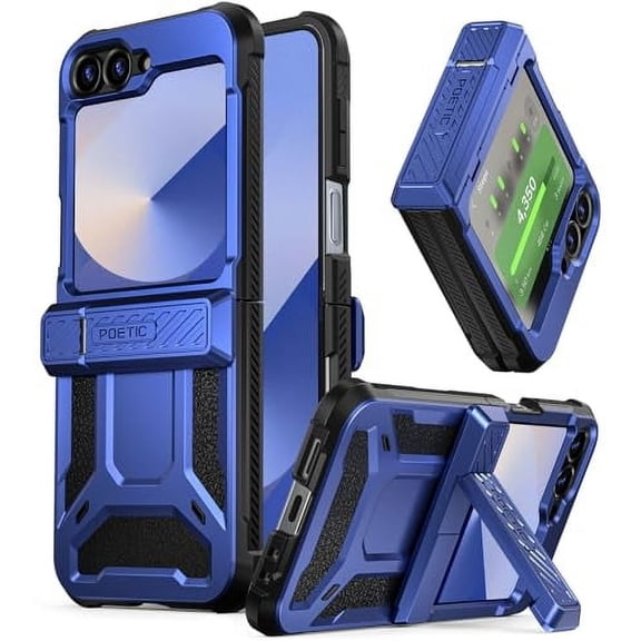 Poetic Spartan Case for Samsung Galaxy Z Flip 6 5G (2024) [Kickstand][Built-in Screen Protector] Midnight Blue