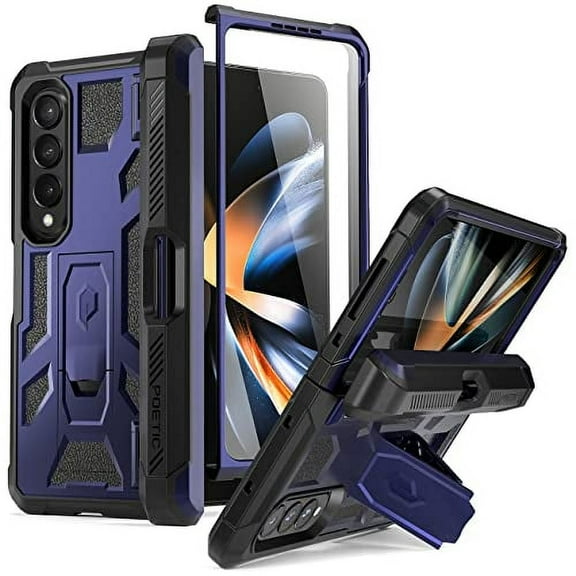 Poetic Spartan Case for Samsung Galaxy Z Fold 4, Full Body Rugged Case with Kickstand, Metallic Blue