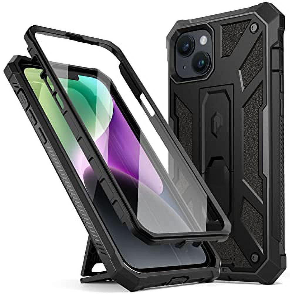 Poetic Spartan Case for iPhone 14, Full Body Rugged Case with Kickstand, Matte Black