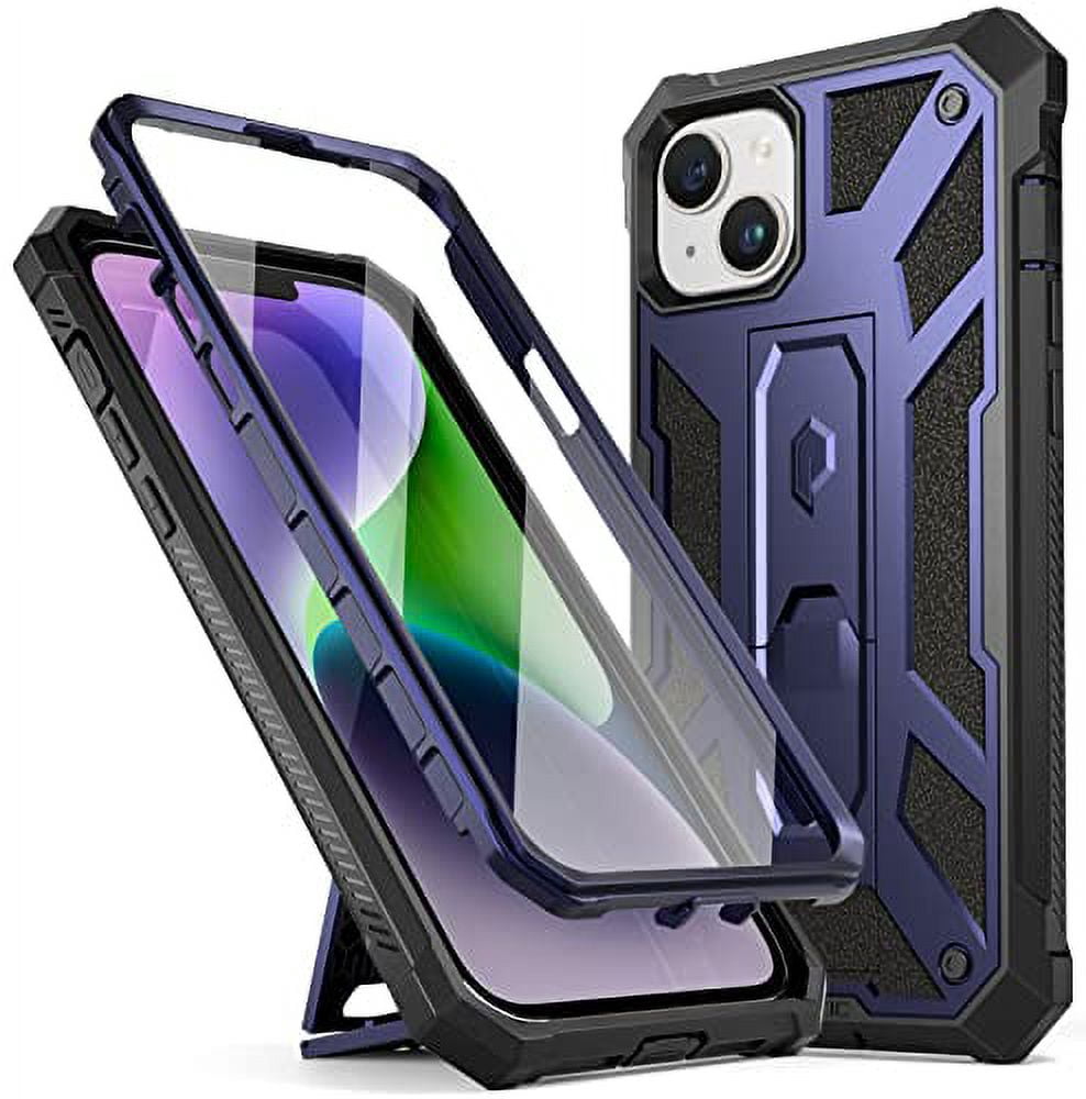 Poetic Spartan Case for iPhone 14, Full Body Rugged Case with Kickstand, Metallic Blue