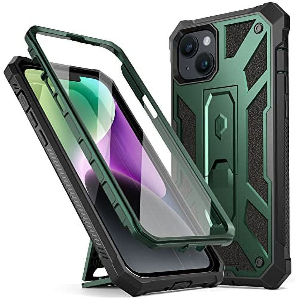 Poetic Spartan Case for iPhone 14, Full Body Rugged Case with Kickstand, Metallic Green