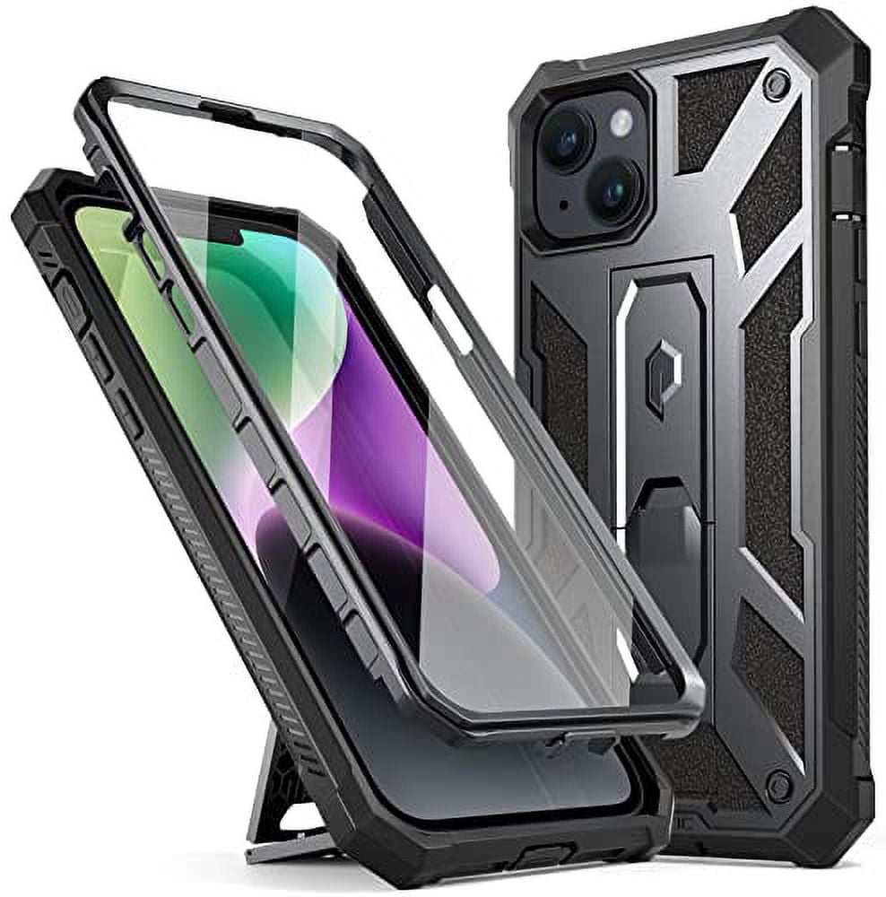 Poetic Spartan Case for iPhone 14, Full Body Rugged Case with Kickstand, Metallic Gun metal