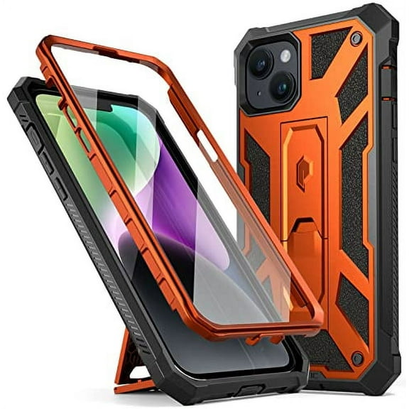 Poetic Spartan Case for iPhone 14, Full Body Rugged Case with Kickstand, Metallic Orange