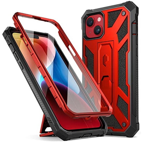 Poetic Spartan Case for iPhone 14, Full Body Rugged Case with Kickstand, Metallic Red