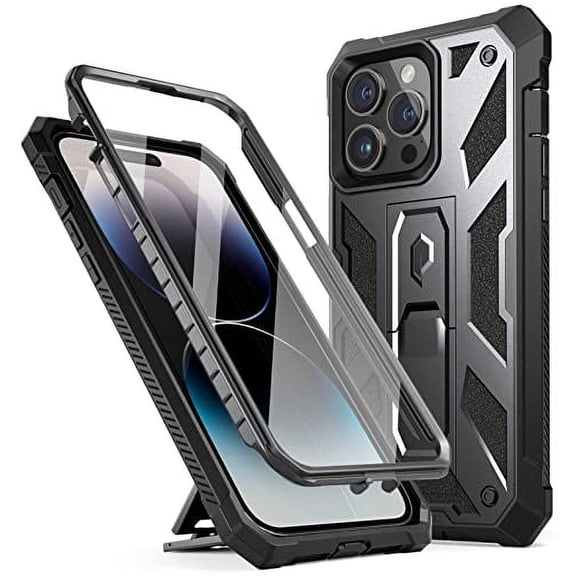 Poetic Spartan Case for iPhone 14 Pro, Full Body Rugged Case with Kickstand, Metallic Gun metal