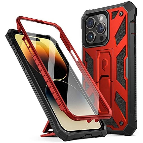 Poetic Spartan Case for iPhone 14 Pro Max, Full Body Rugged Case with Kickstand, Metallic Red
