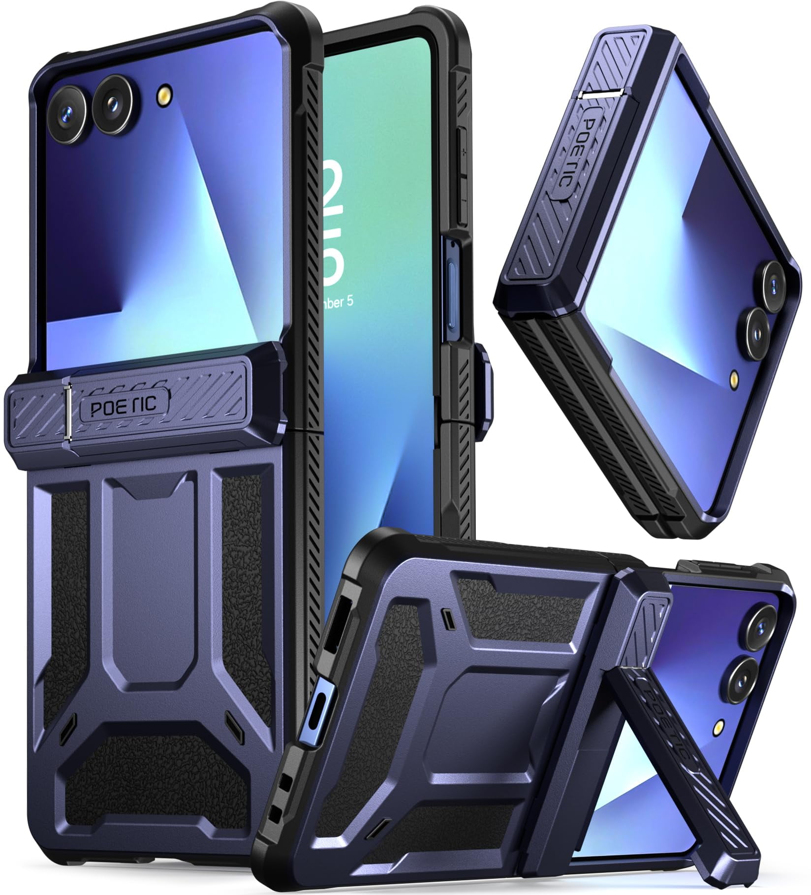 Poetic Spartan for Samsung Galaxy Z Flip 7 Case, [Kickstand] [Hinge Protection] [20FT Mil-Grade Drop Tested], Full-Body Rugged Shockproof Protective Phone Cover for Galaxy Z Flip7, Midnight Blue