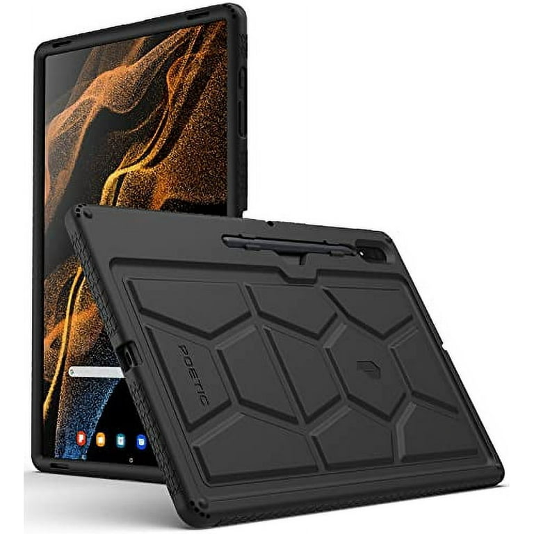 Poetic Silicone Inch Galaxy TurtleSkin 14.6 Duty Case, for 2022, Ultra Black Heavy Samsung Kids Tab Friendly, S8 Case