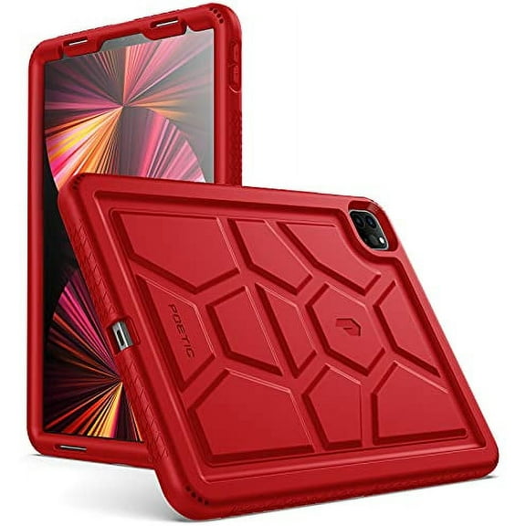 Poetic TurtleSkin Case for iPad Pro 11 Inch 3rd Gen 2021, Heavy Duty Silicone Case, Kids Friendly, Red