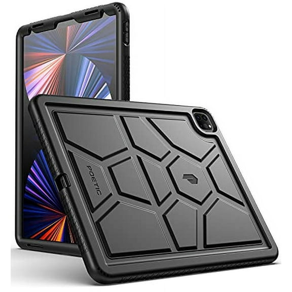 Poetic TurtleSkin Case for iPad Pro 12.9 5th Gen 2021, Heavy Duty Silicone Case, Kids Friendly, Black