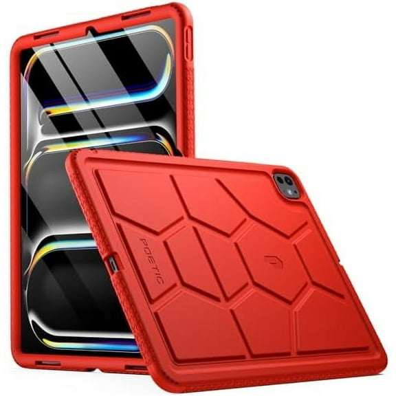 Poetic TurtleSkin Case for iPad Pro 13 Inch 2024, Heavy Duty Shockproof Rugged Kids Friendly Drop Protection Silicone Cover Case, Red